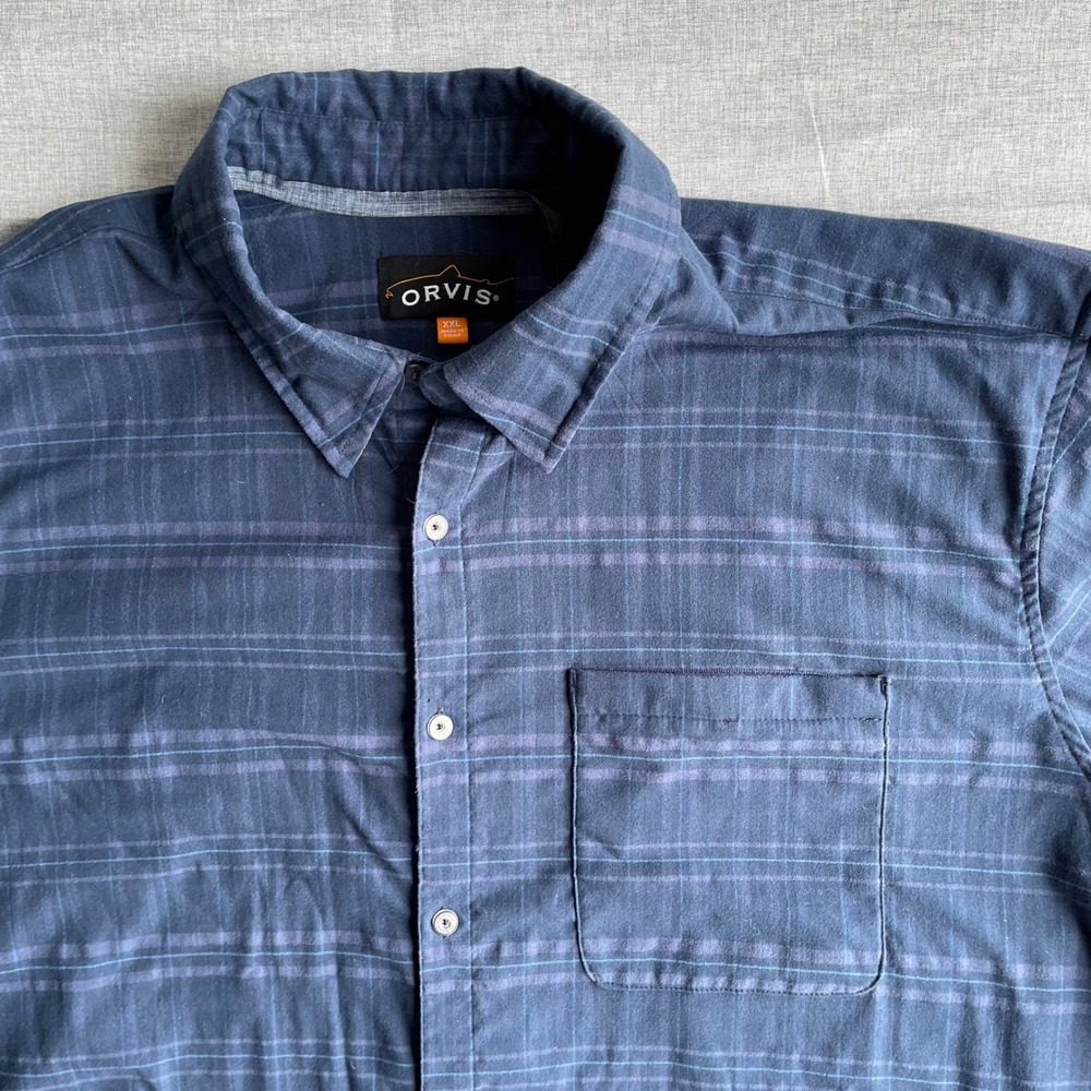 ORVIS Mens Plaid Long Sleeve Button Up Shirt XXL Blue Outdoor Tech Flannel - Picture 2 of 10